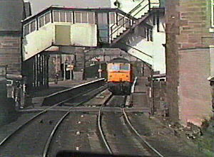 Driver's view Broughty Ferry Level Crossing and station