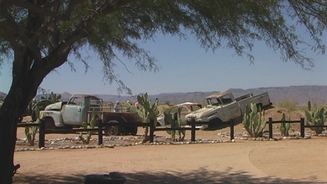 Derelict vehicles on display at Solitaire