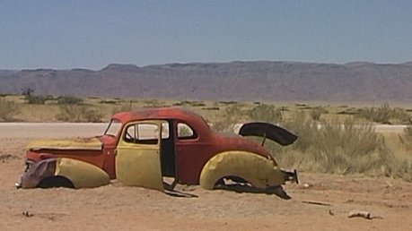 Derelict vehicles on display at Solitaire