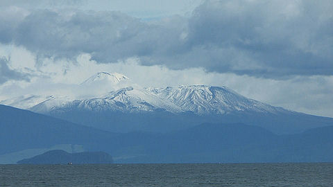 Lake Taupo and Mounts Ngauruhoe and Tongariro , New Zealand