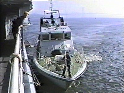 HMS ARCHER alongside HMS GLASGOW, Rosyth 1980s
